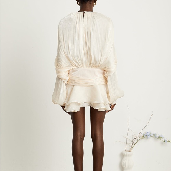 Cream Chiffon Long Sleeve Flowy Mini Dress - Picture 2 of 2